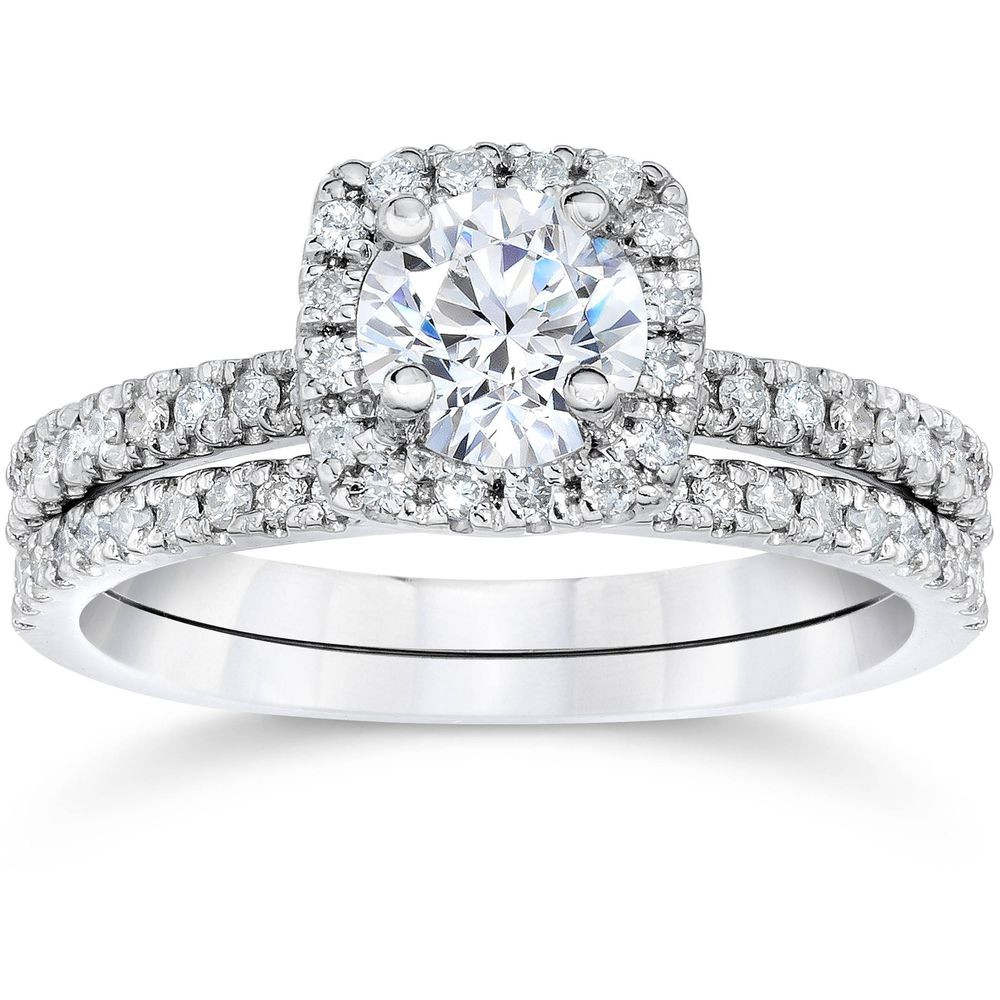 Engagement And Wedding Rings Sets
 5 8Ct Cushion Halo Real Diamond Engagement Wedding Ring