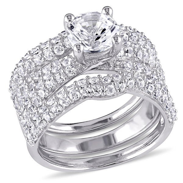 Engagement And Wedding Rings Sets
 Shop Miadora Sterling Silver Created White Sapphire 3