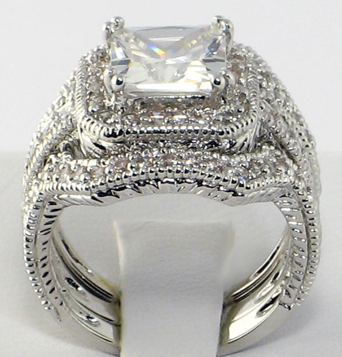Engagement And Wedding Rings Sets
 Elite Vintage 4 CT Princess Cut CZ Bridal Engagement