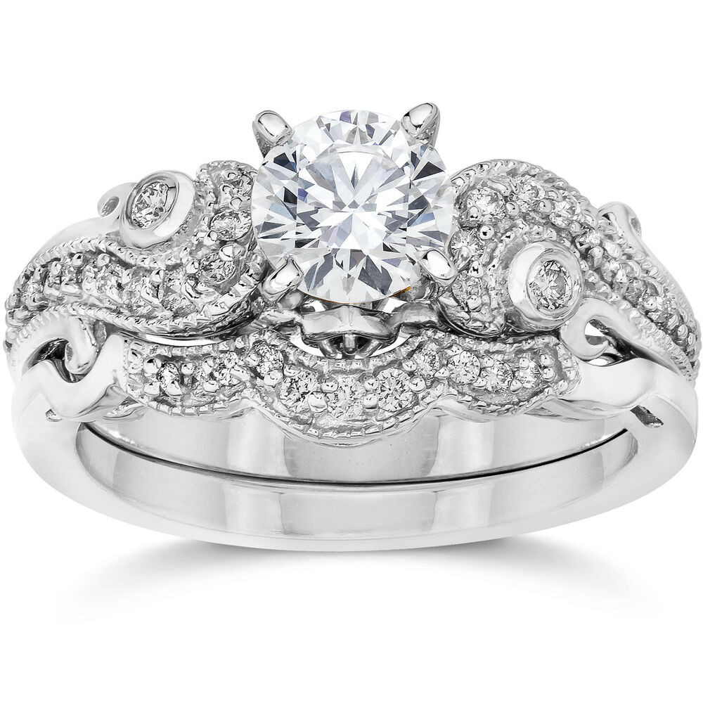 Engagement And Wedding Rings Sets
 Emery 3 4Ct Vintage Diamond Filigree Engagement Wedding