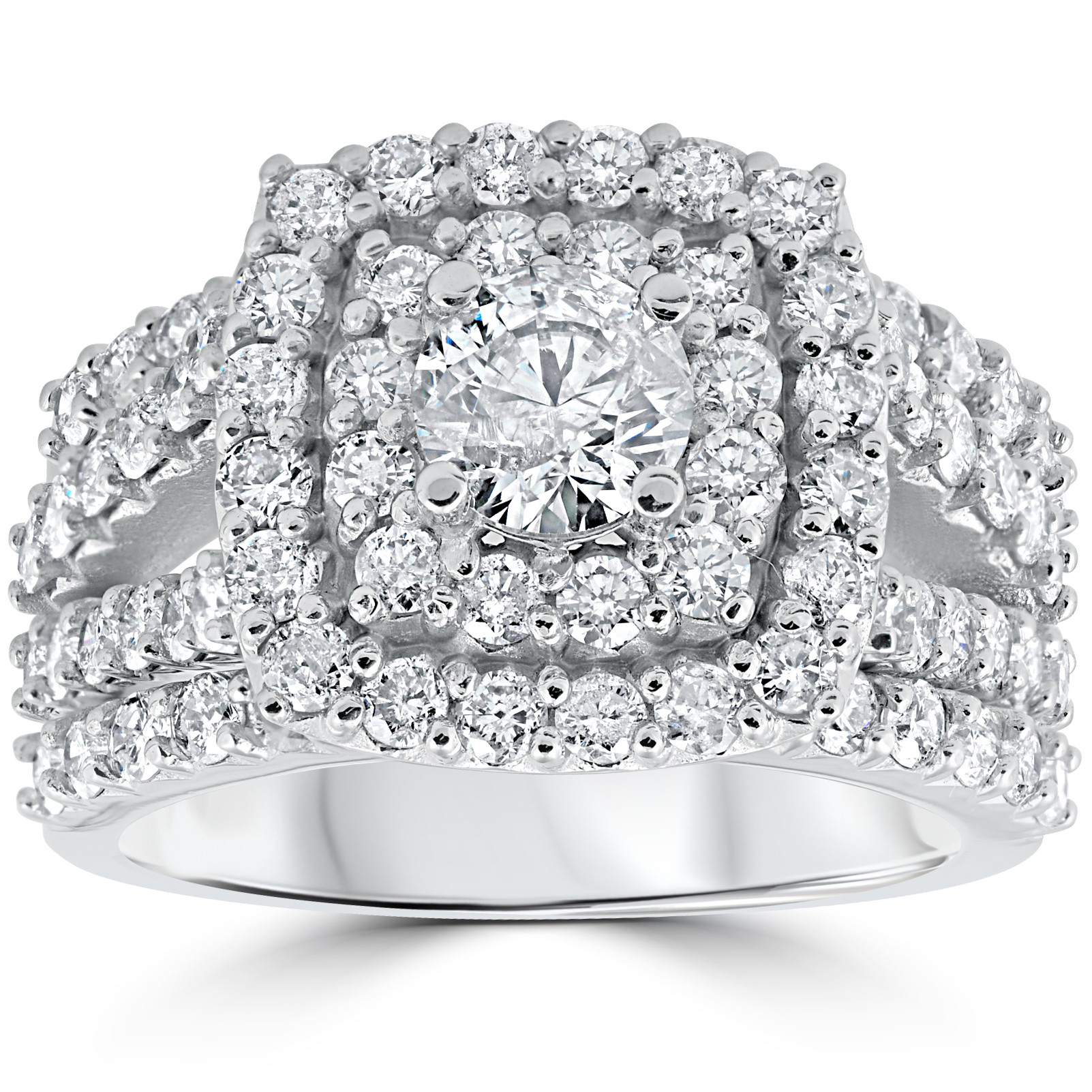 Engagement Wedding Rings Sets
 3 ct Diamond Engagement Wedding Double Cushion Halo Trio