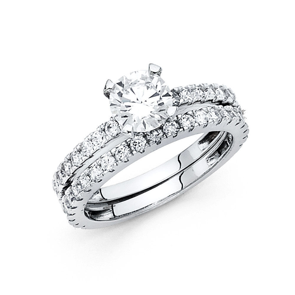 Engagement Wedding Rings Sets
 14k White Gold 1 5 CT Round Engagement Bridal Ring Set 2