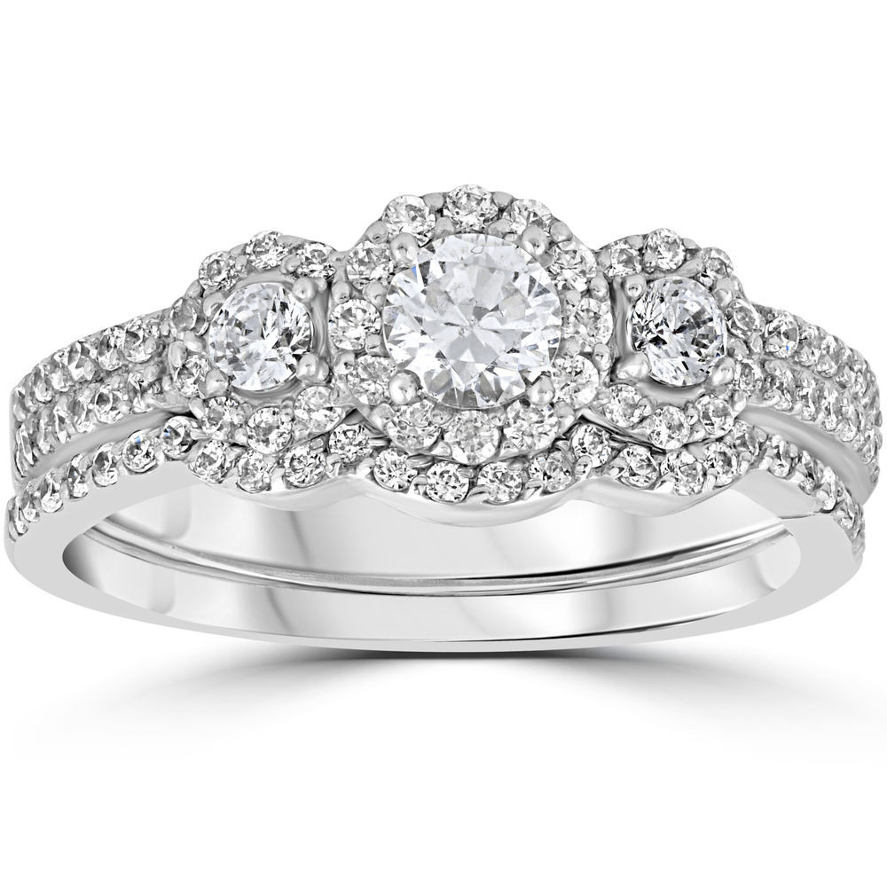 Engagement Wedding Rings Sets
 1 00Ct 3 Stone Diamond Engagement Wedding Ring Set 10K