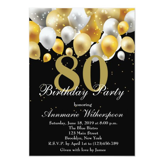 Evites Birthday Invitations
 Elegant 80th Birthday Invitation Gold Balloons