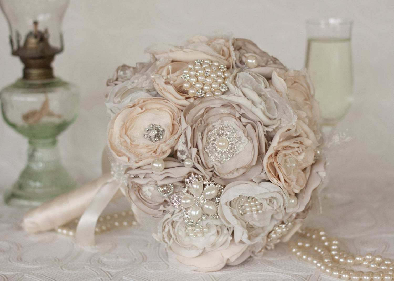 Fabric Wedding Flowers
 Vintage Inspired Fabric Flower Bouquet by MyVintageWeddingAust