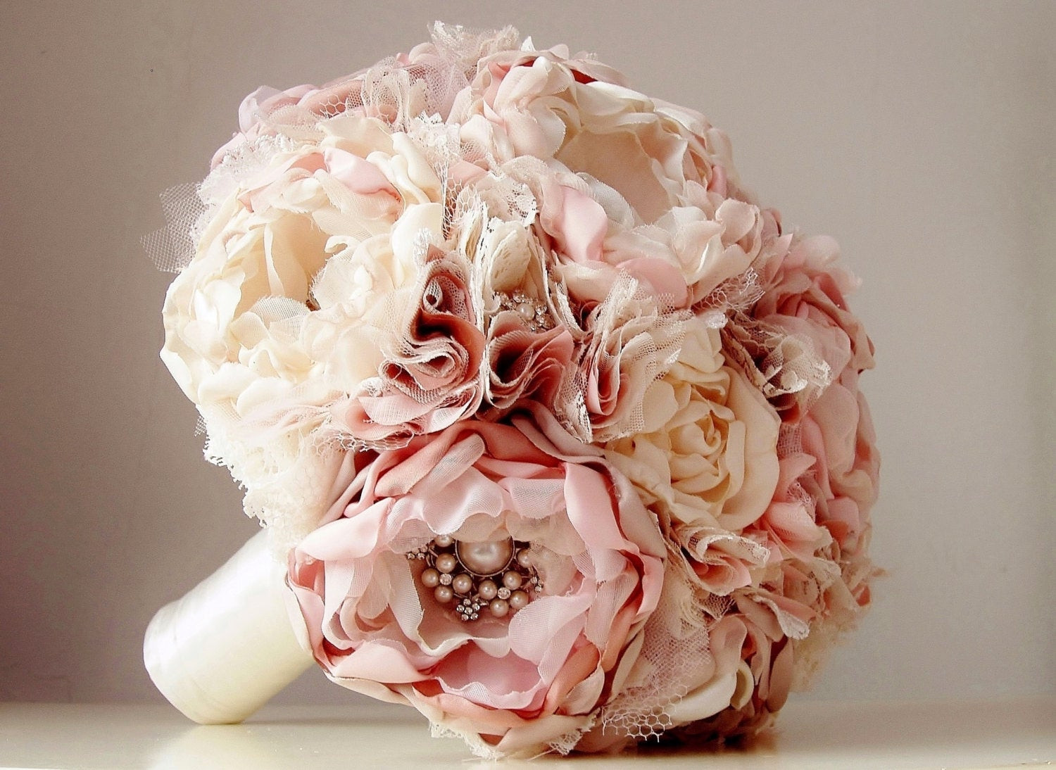 Fabric Wedding Flowers
 Fabric Wedding Bouquet Brooch Bouquet Vintage by bouquets4love