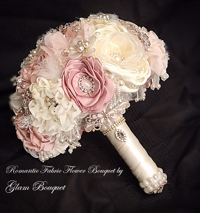 Fabric Wedding Flowers
 Romantic Fabric Flower Wedding Bouquet $395 PROMO