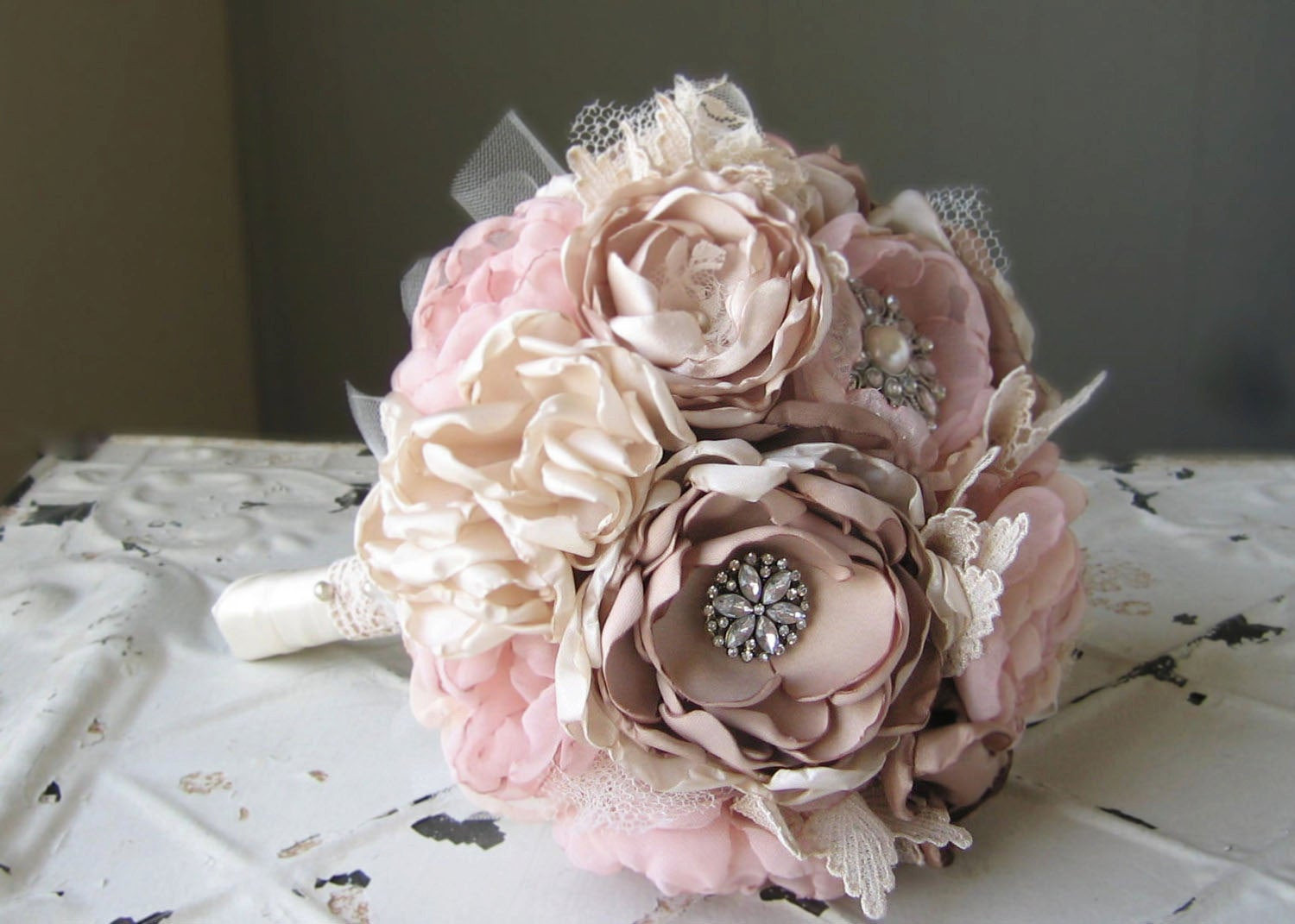 Fabric Wedding Flowers
 Custom order for KATE Fabric Bridal Bouquet Fabric Flower