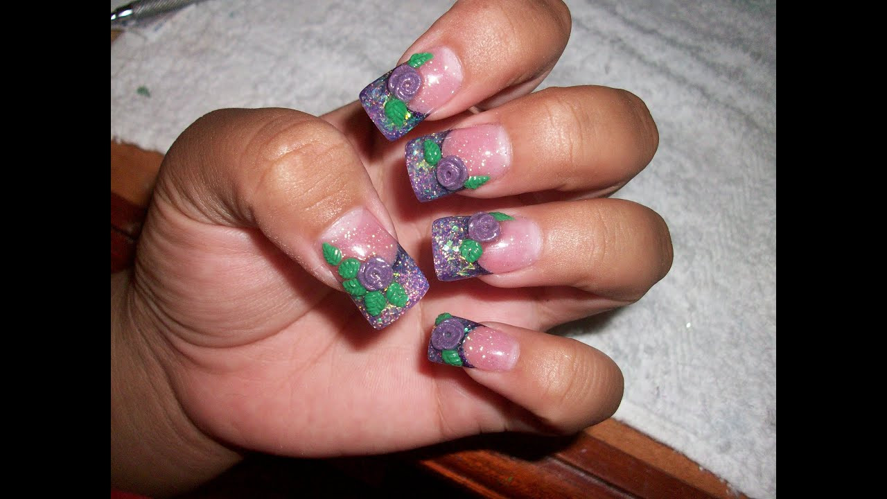 Faded Nail Designs
 My Acrylic Nails Purple Glitter Fade With 3d Mini Roses