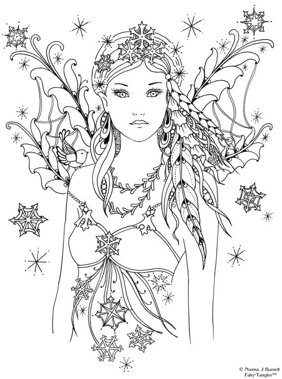 Fairy Adult Coloring Pages
 Snowbird Fairy Tangles Printable 4x6 inch Digi Stamp Fairies