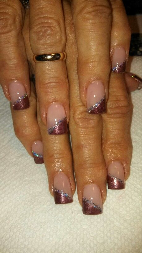 Fall French Tip Nail Designs
 Light and dark french with glitter for fall done by me