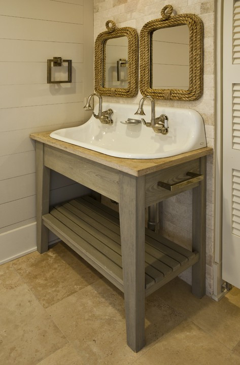Farm Style Bathroom Sink
 Rope Mirror Cottage bathroom Brown Meihaus Construction