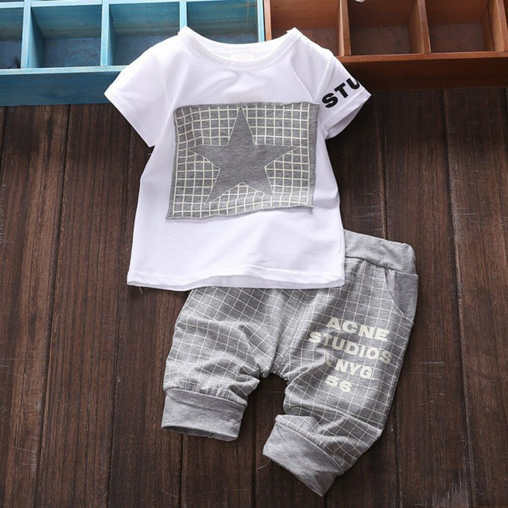 Fashion Baby Boy Clothing
 2pcs Cotton Newborn Baby Infant Boy Clothes Sets T shirt