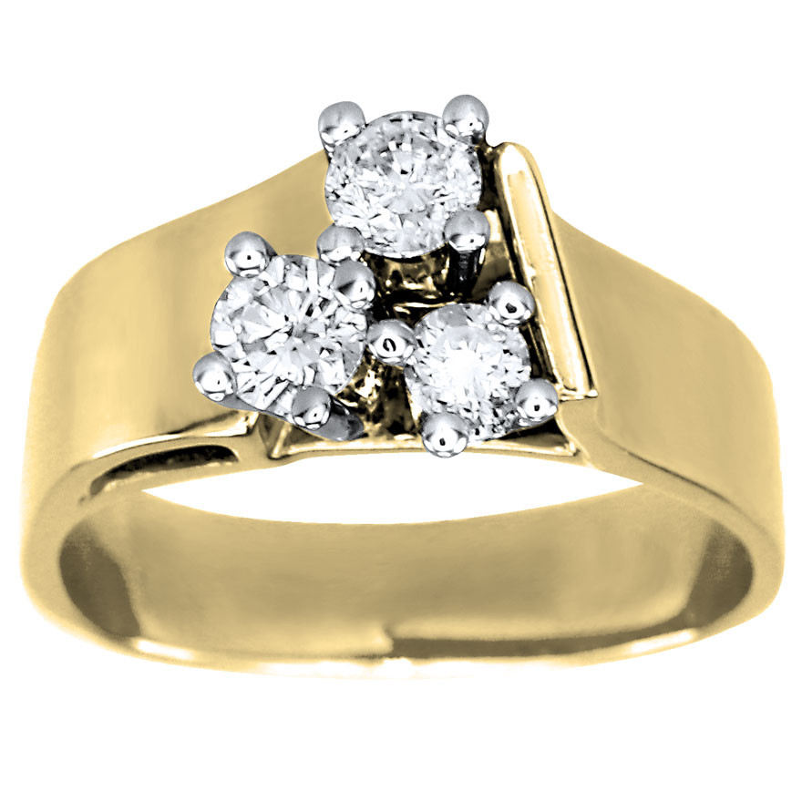 Fashion Diamond Rings
 Three Stone Diamond Cluster Ribbon Ring in 10K Yellow and