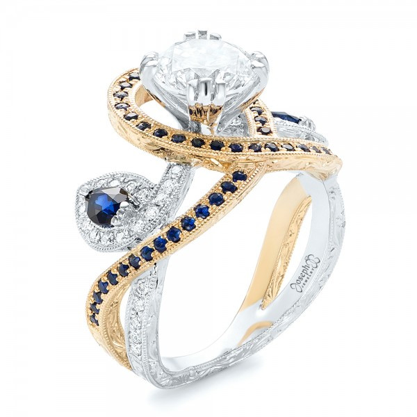 Fashion Diamond Rings
 Custom Two Tone Gold Blue Sapphire and Diamond Fashion