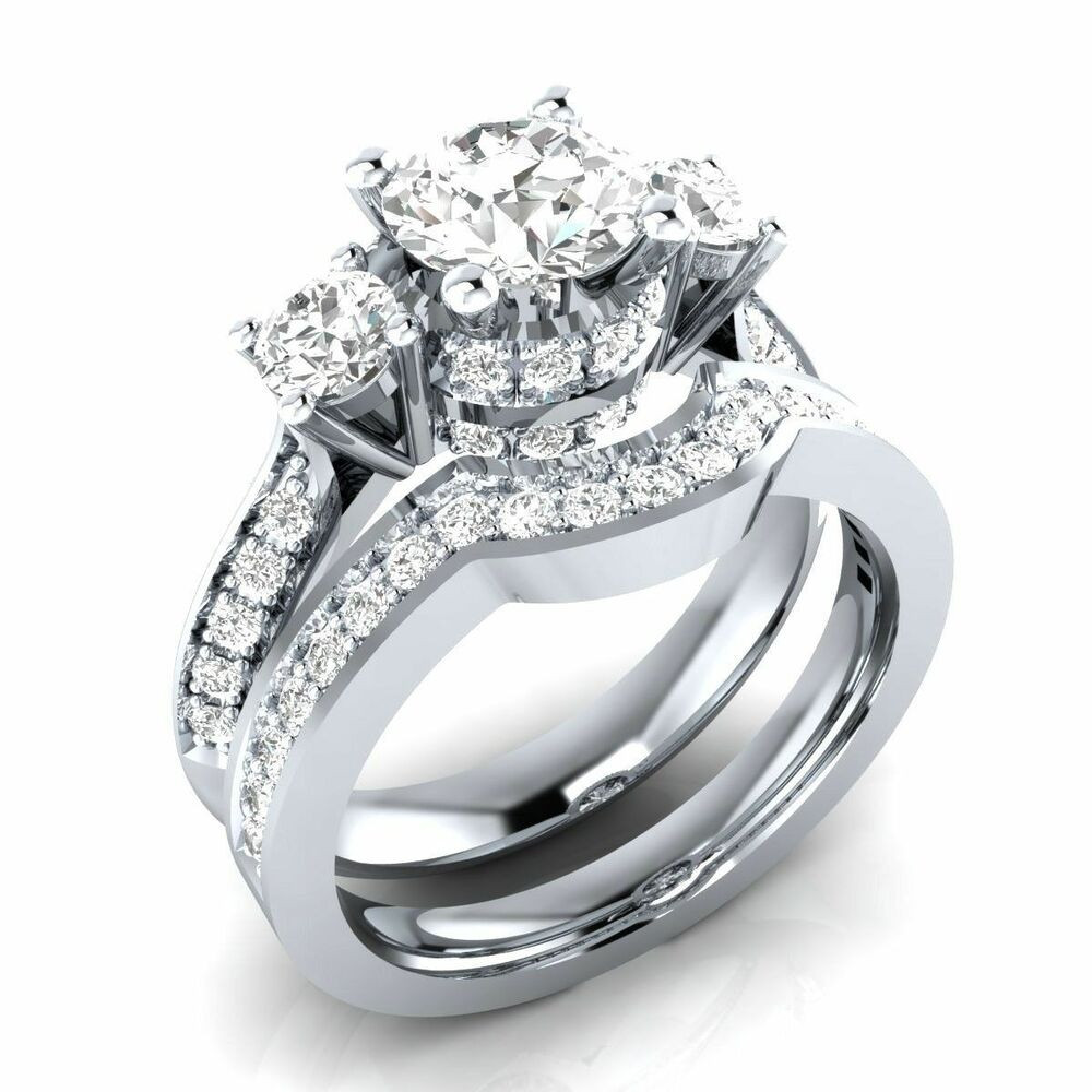 Fashion Diamond Rings
 925 Silver White Sapphire Wedding Band Rings Set Women
