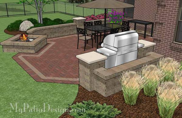 Fire Pit Apartment Balcony
 Backyard Brick Patio Design with Fire Pit and Seat Wall