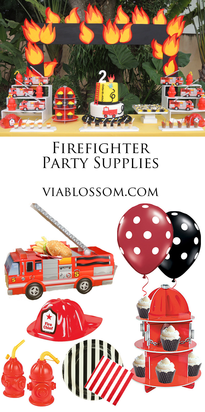Firefighter Birthday Party Supplies
 Firefighter Birthday Party Via Blossom