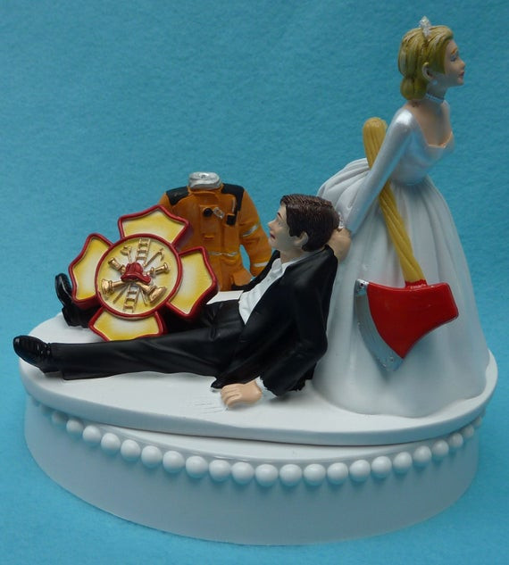 Firefighter Wedding Cake
 Wedding Cake Topper Firefighter Fireman Logo Uniform Axe