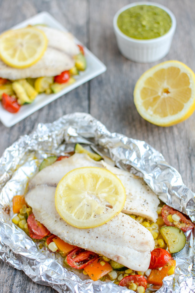 Fish Packet Recipes
 Grilled Foil Packet Tilapia with Pesto Veggies