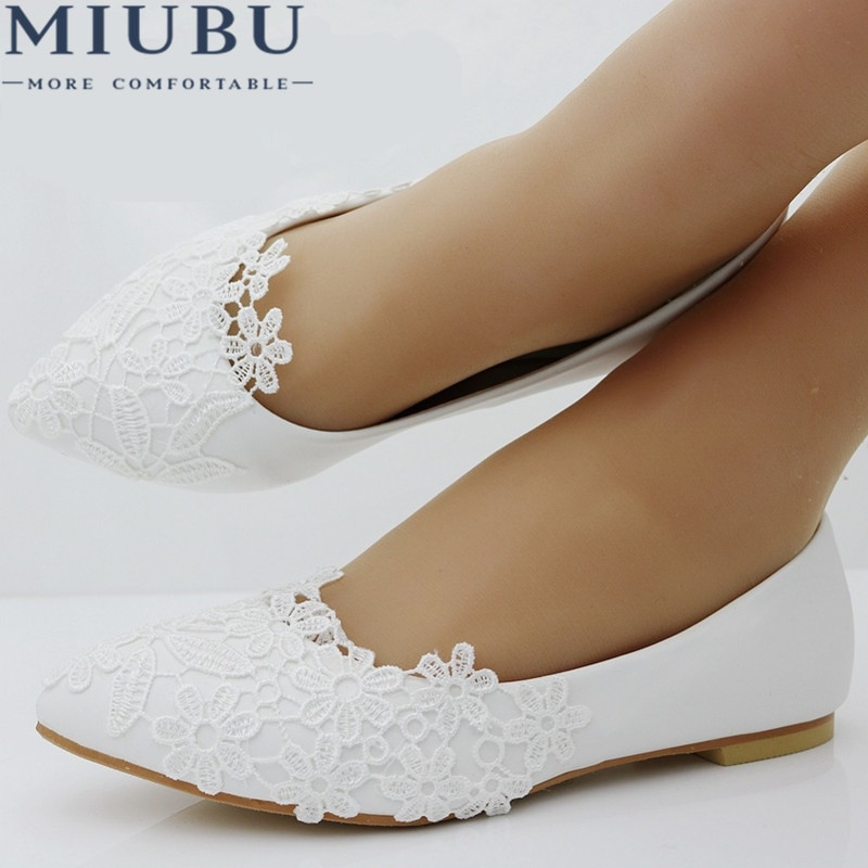 Flat Lace Wedding Shoes
 MIUBU Ballet Flats White Lace Wedding Shoes Flat Heel