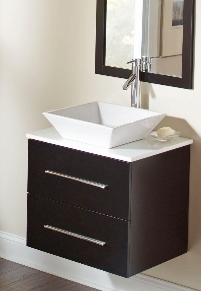 Floating Sink Bathroom
 The floating vanity and square vessel sink give this