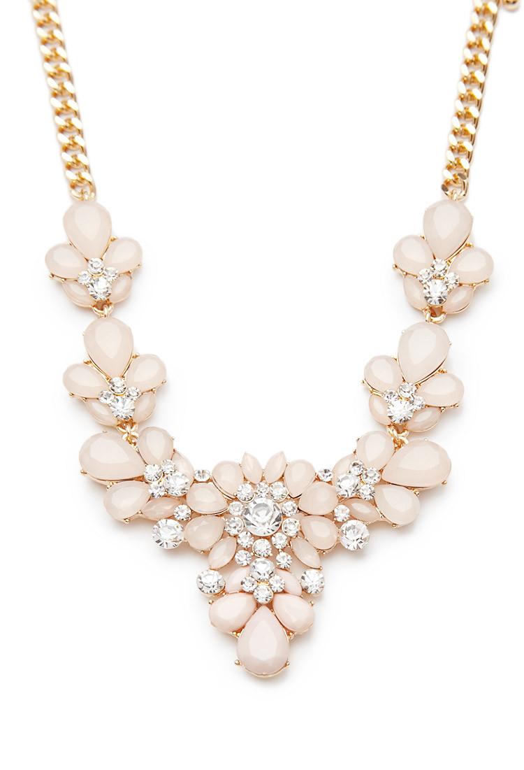 Flower Statement Necklace
 Lyst Forever 21 Rhinestone Flower Statement Necklace in Pink