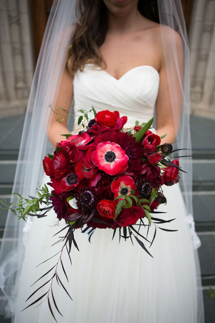 Flower Wedding
 Red Anemone and Fiddlehead Fern Bridal Bouquet