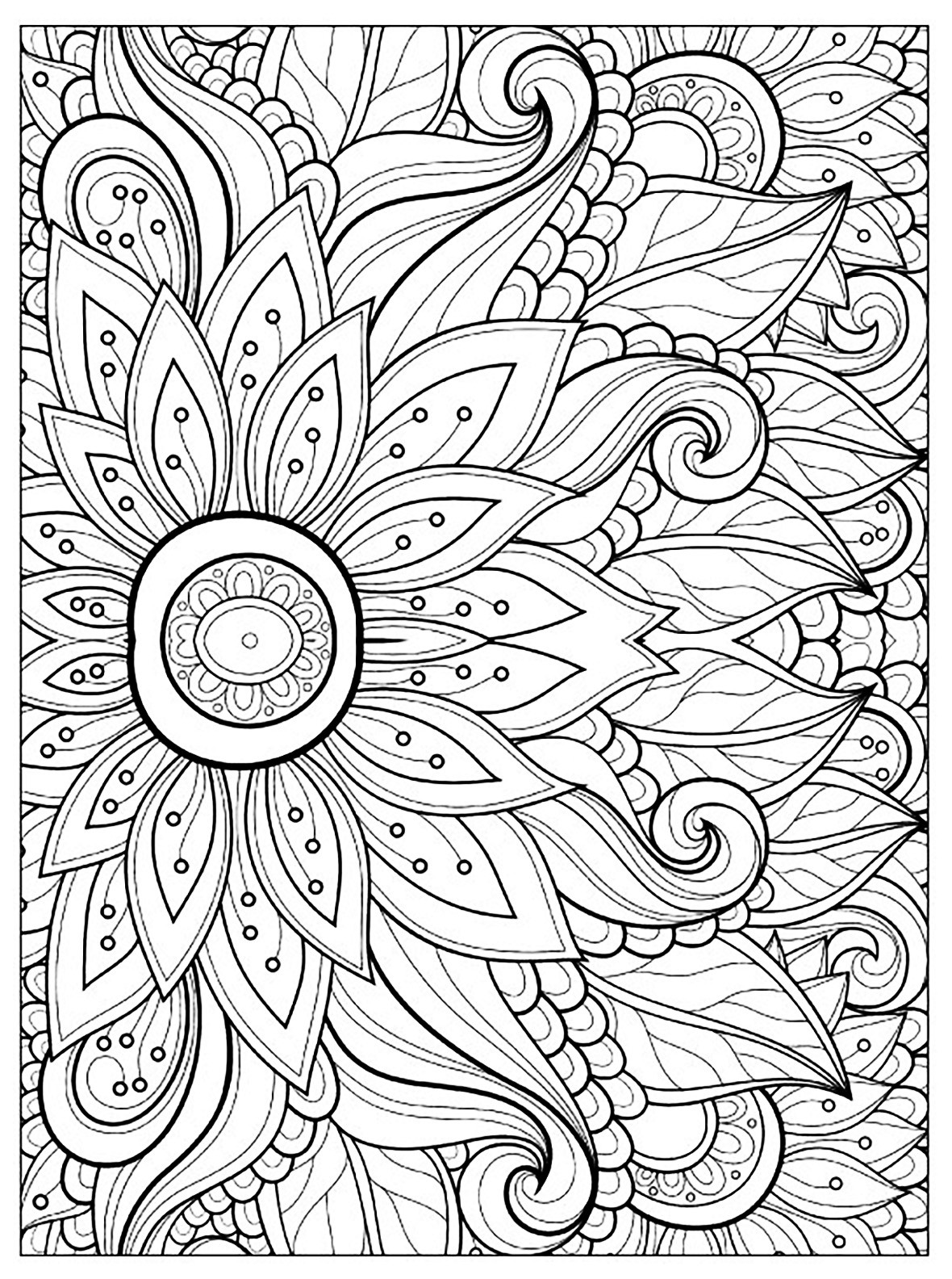 Flowers Coloring Pages For Adults
 Flower with many petals Flowers Adult Coloring Pages