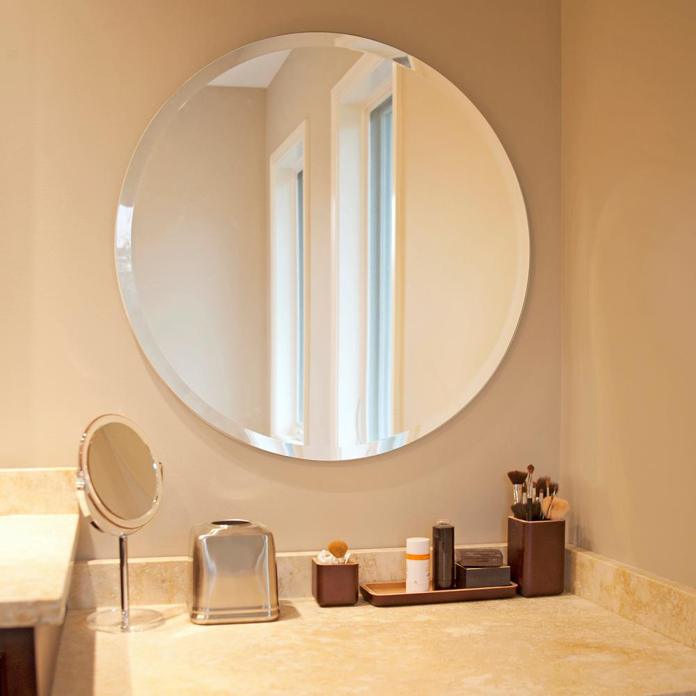 Frameless Beveled Bathroom Mirror
 Beautiful Round Frameless Mirror 28inx28in Bevel Accenting