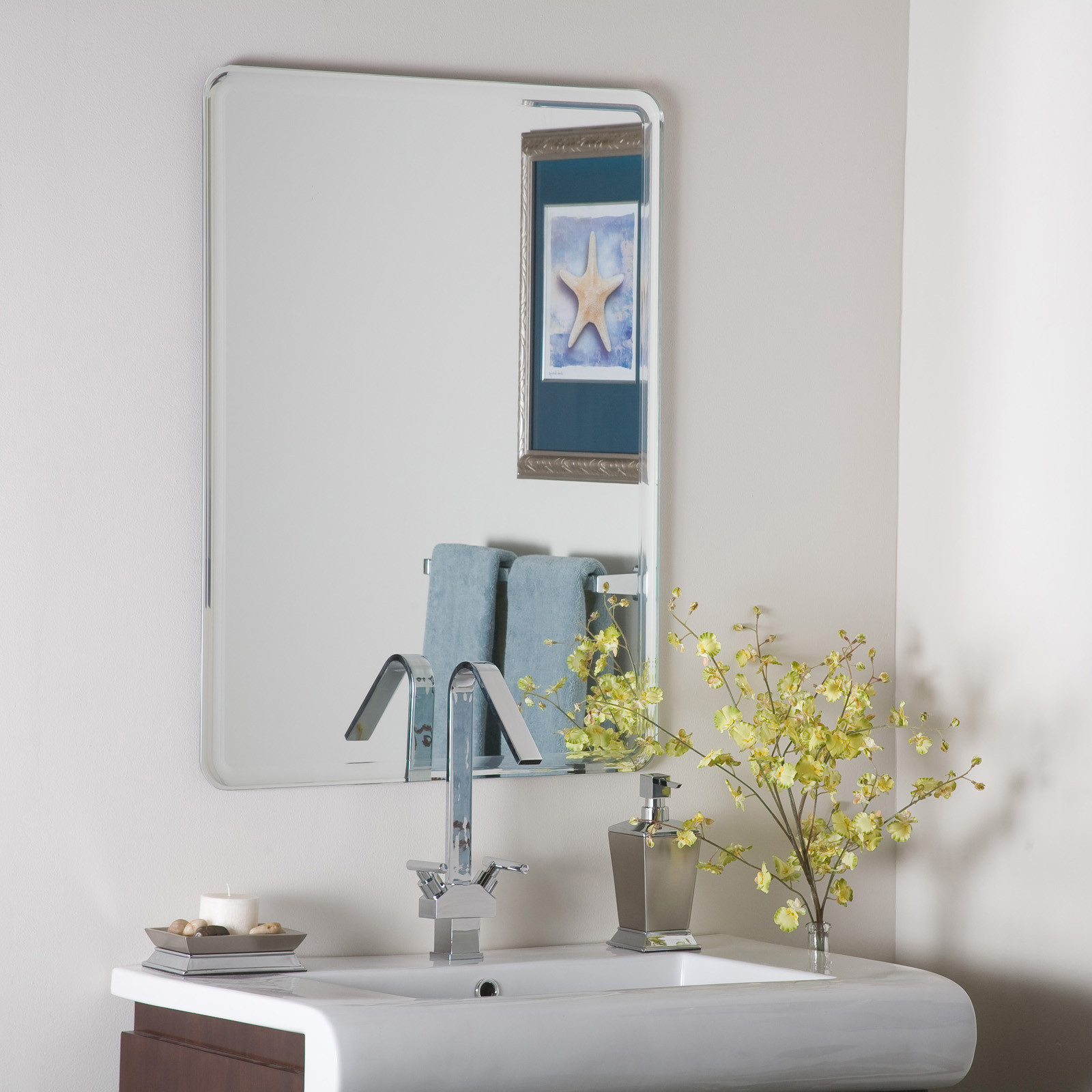 Frameless Beveled Bathroom Mirror
 Rounded Edge Frameless Mirror in Frameless Mirrors