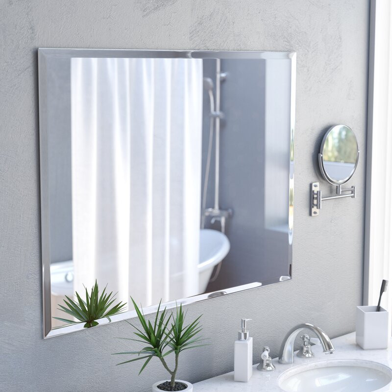 Frameless Beveled Bathroom Mirror
 Zipcode Design Marylee Rectangle Beveled Polish Frameless