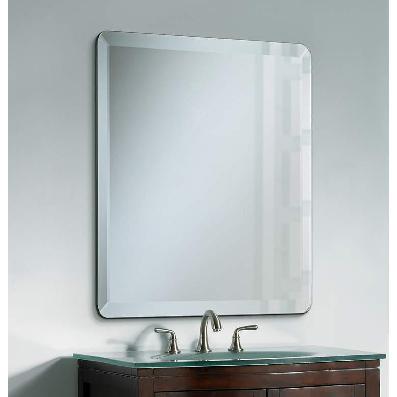 Frameless Beveled Bathroom Mirror
 Square Frameless 30" Wide Beveled Mirror P1424