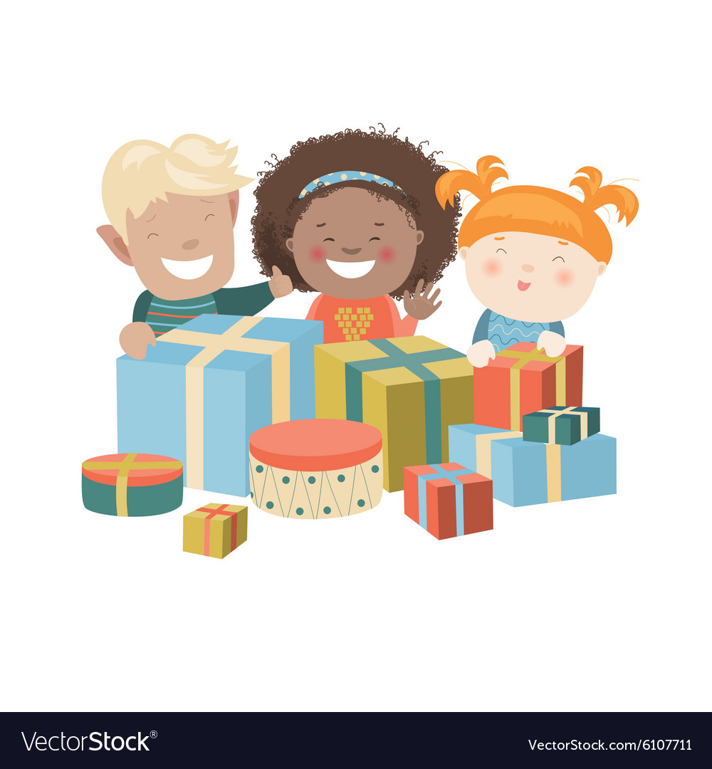 Free Christmas Gifts For Children
 Kids Opening Christmas Gifts Royalty Free Vector Image