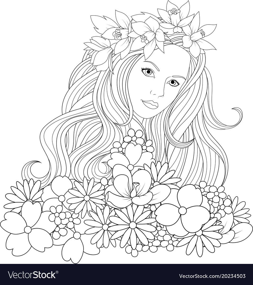 Free Coloring Pages Of Girls
 Beautiful girl coloring pages Royalty Free Vector Image