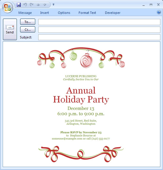 Free Email Birthday Invitations
 Great Email Message Holiday Invitation Templates Idea