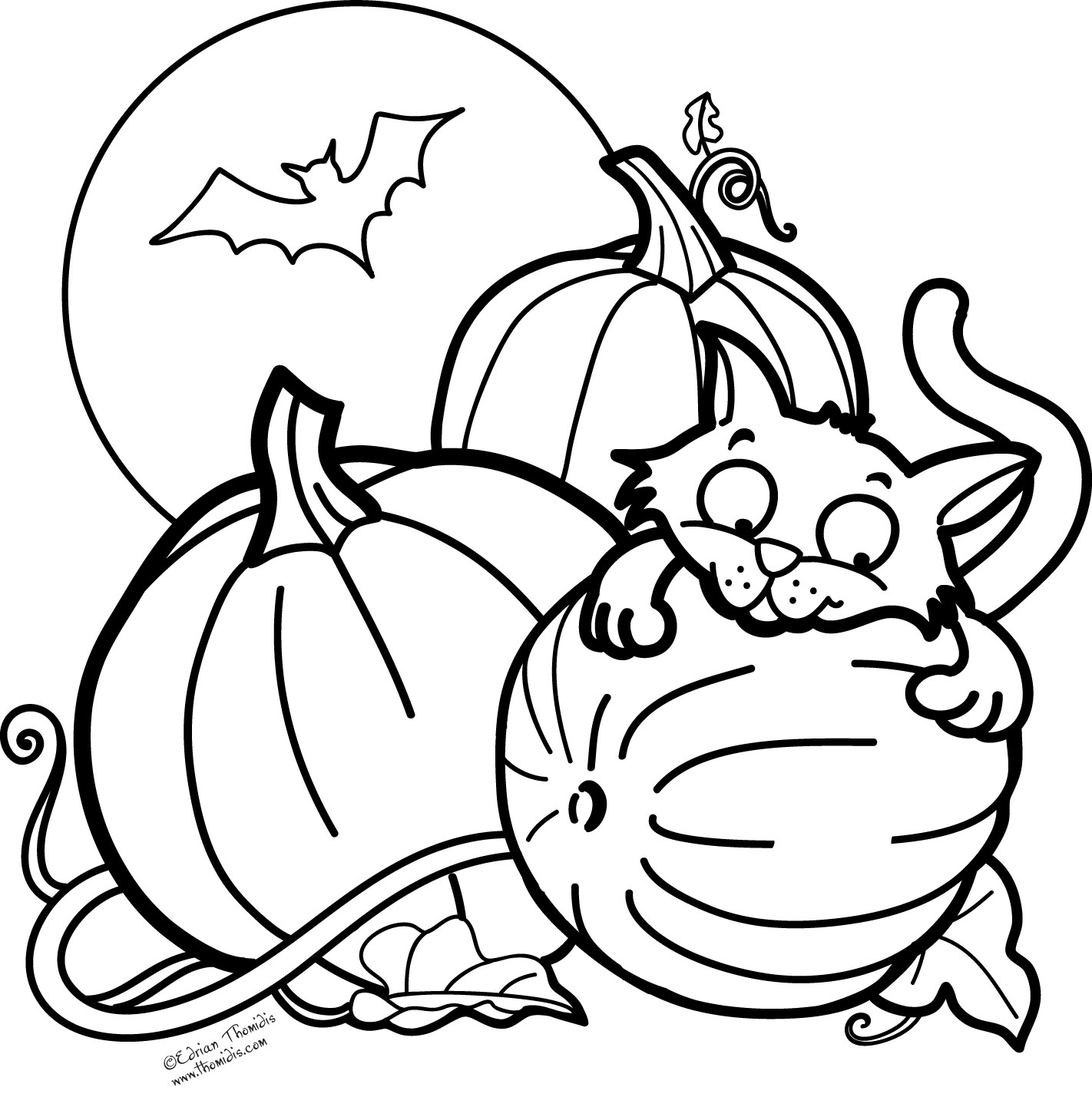 Free Halloween Printable Coloring Pages
 A picture paints a thousand words Pumpkin Cat and a Bat