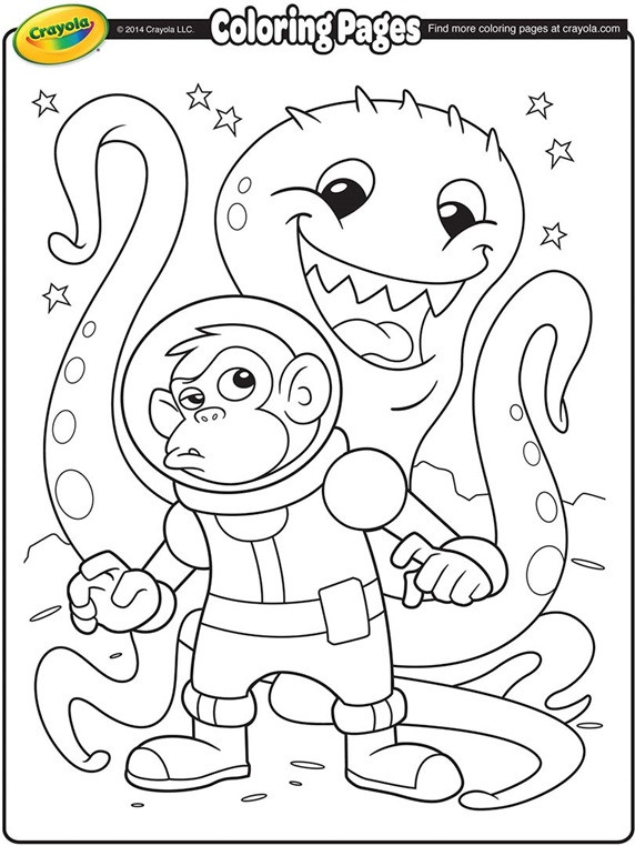 Free Online Coloring Pages For Kids
 Space Alien and Monkey Astronaut Coloring Page