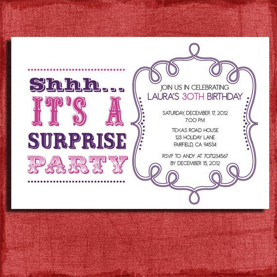 Free Printable Surprise Birthday Party Invitations
 Items similar to Vintage Style Surprise Birthday