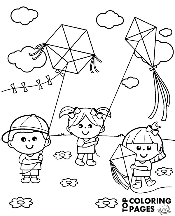 Free Toddler Coloring Pages
 High quality Children and kites to print for free