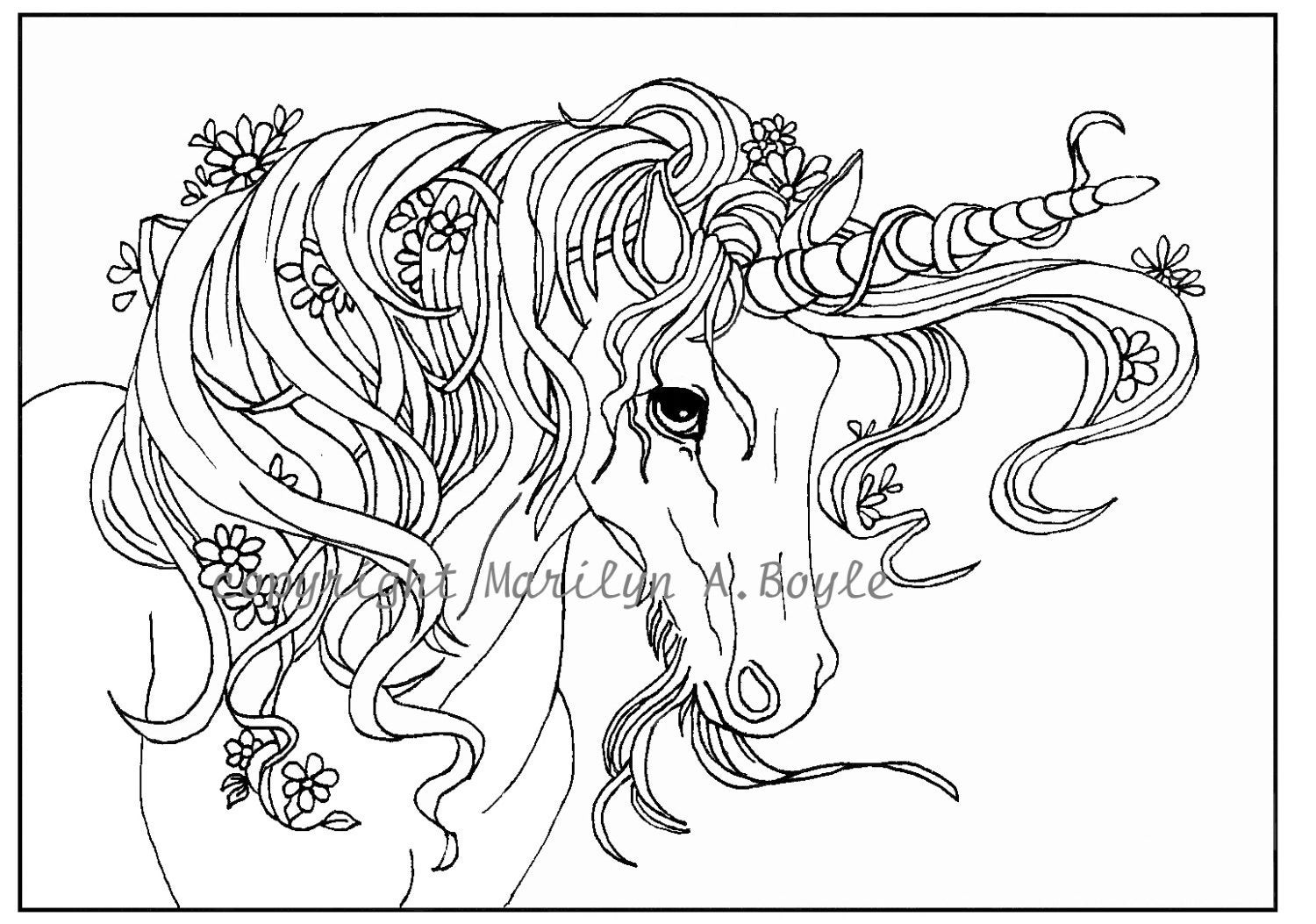 Free Unicorn Coloring Pages For Adults
 ADULT COLORING Page digital Unicorn flowers