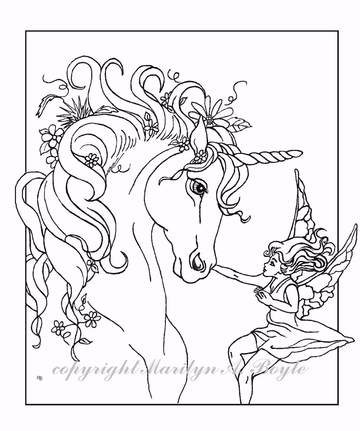 Free Unicorn Coloring Pages For Adults
 ADULT COLORING PAGE fantasy unicorn fairy digital