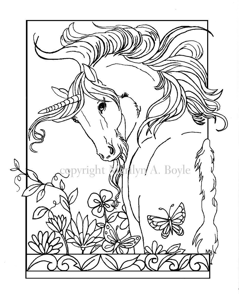 Free Unicorn Coloring Pages For Adults
 COLORING BOOK Five PAGES on 140 lb watercolor paper Fantasy