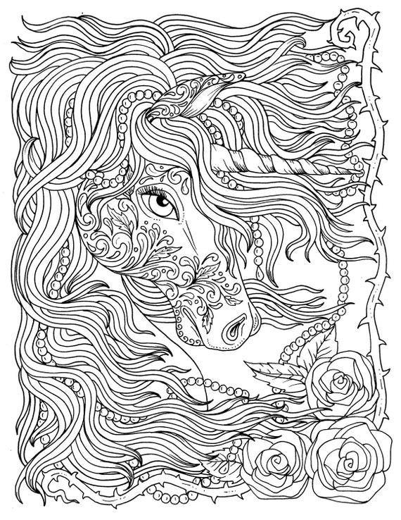 Free Unicorn Coloring Pages For Adults
 Unicorn and Pearls Fantasy Coloring Page Adult Coloring