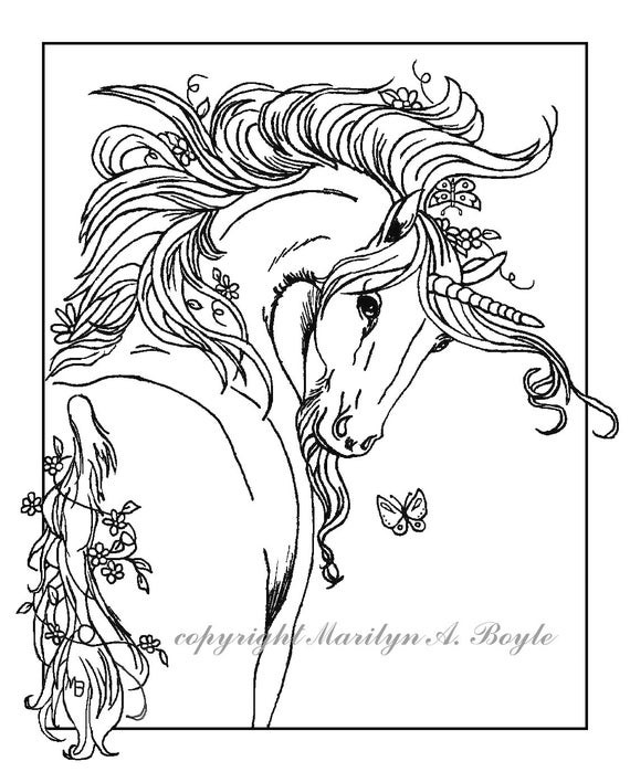 Free Unicorn Coloring Pages For Adults
 ADULT COLORING PAGE Unicorn digital fantasy adult
