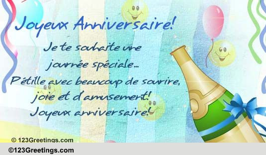 French Birthday Cards
 Pop The Cork Birthday Free Anniversaire eCards