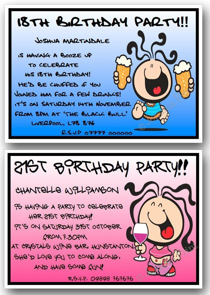 Funny Birthday Invitation Wording
 Personalised 18th 21st 30th 40th 50th 60th funny Birthday