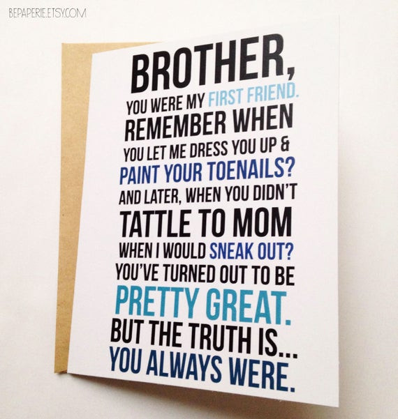 Funny Birthday Quotes For Brother
 Brother Card Brother Birthday Card Funny Card Card