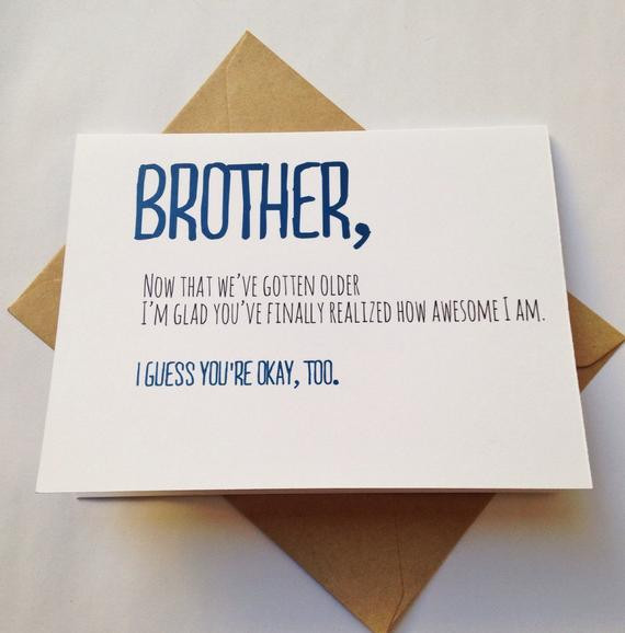 Funny Birthday Quotes For Brother
 Brother Card Brother Birthday Card Funny Card Card for