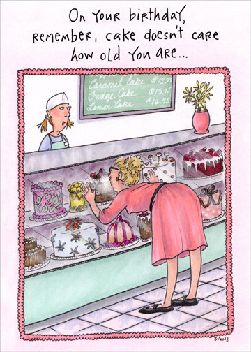 Funny Old Lady Birthday Cards
 Oatmeal Studios Woman at Bakery Counter Funny Birthday